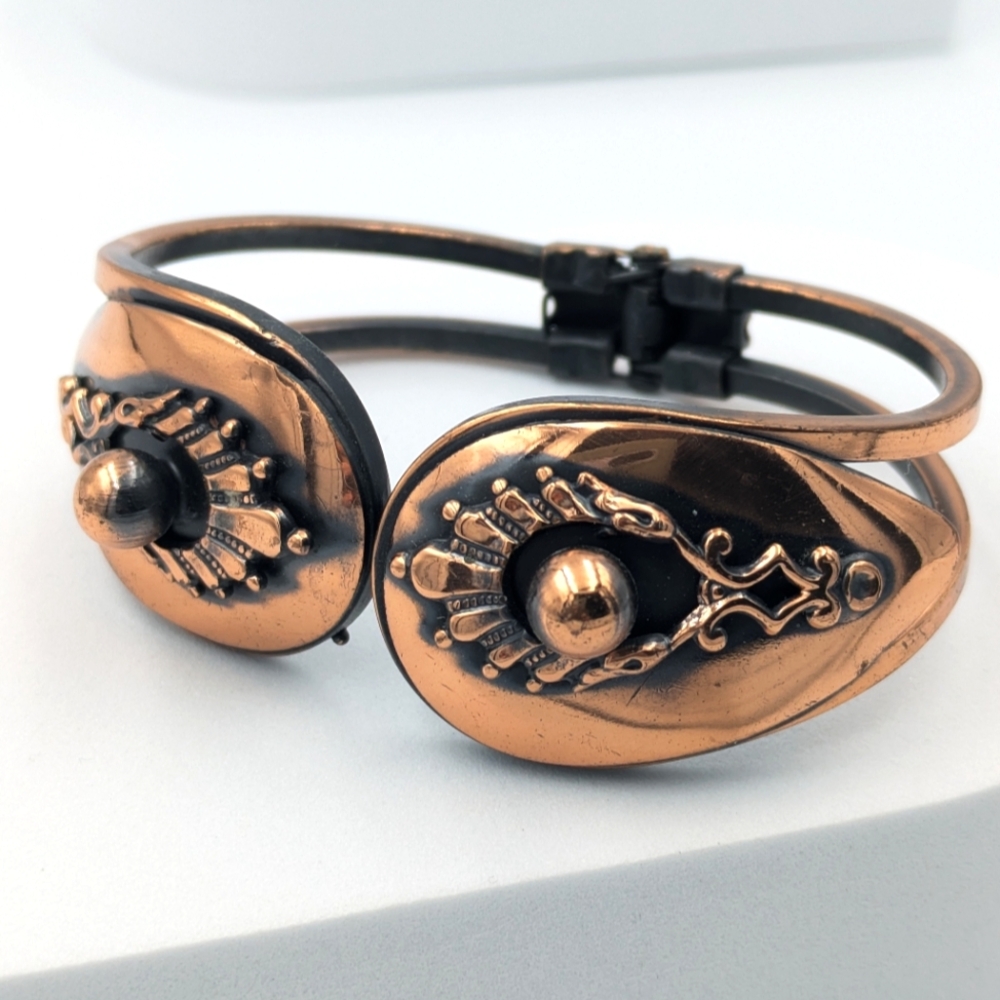 Vintage Mid-century Unsigned Matisse Renoir Clamper Bracelet Cuff Copper